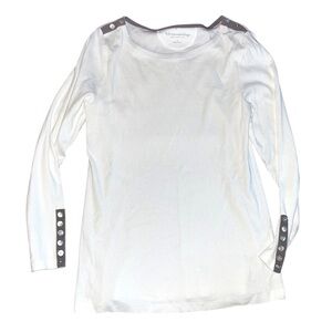 Soft Surroundings Top Womens Size S White Ribbed Long Sleeve Buttons Casual